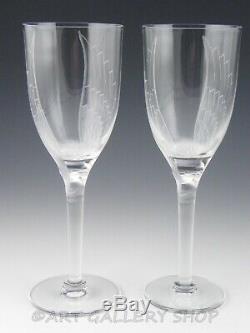 Lalique France Crystal ANGEL WING ANGE CHAMPAGNE WINE FLUTE GLASSES Set of 2