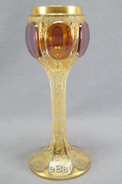 Late 19th Century Moser Amber Cut to Clear Crystal & Gilt Scrollwork Hock Wine