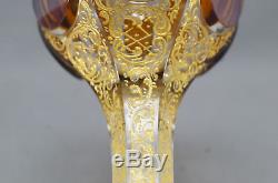 Late 19th Century Moser Amber Cut to Clear Crystal & Gilt Scrollwork Hock Wine