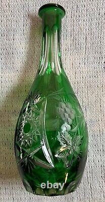 Lausitzer 6 Wine Glasses & Decanter Emerald Green To Clear Crystal Bohemian Set