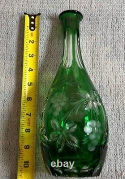 Lausitzer 6 Wine Glasses & Decanter Emerald Green To Clear Crystal Bohemian Set