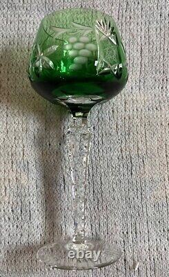 Lausitzer 6 Wine Glasses & Decanter Emerald Green To Clear Crystal Bohemian Set