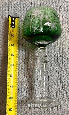 Lausitzer 6 Wine Glasses & Decanter Emerald Green To Clear Crystal Bohemian Set