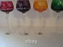 Lausitzer Glas Germany Cut to Clear Color Crystal set of Wine Glass Goblet