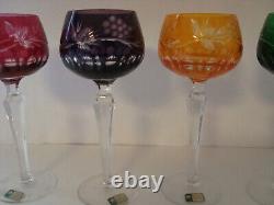 Lausitzer Glas Germany Cut to Clear Color Crystal set of Wine Glass Goblet