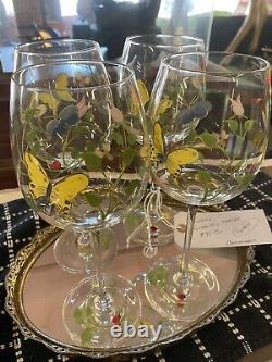 Lenox Butterfly Meadow Painted Wine Glasses Set of 4