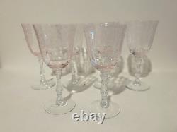 Lenox Crystal Pink Navarre Floral Etched Wine Glasses Stemware Set of 6 HTF