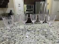 Lenox Crystal Pink Navarre Floral Etched Wine Glasses Stemware Set of 6 HTF