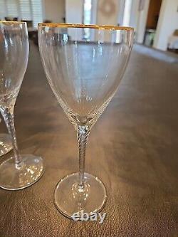 Lenox Encore Gold Rim Swirl Stem Crystal Wine Glasses 7 7/8 Set of 11