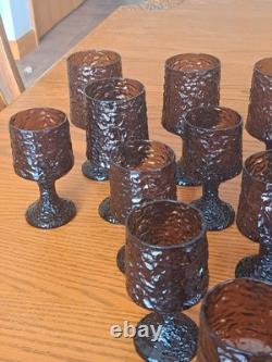 Lenox Hand Blown Crystal Textured Impromptu Brown 17 Piece Stemmed Glass Ware