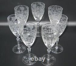 Libbey Rock Sharpe Anniversary Etched Crystal Wine Glasses Set 7 7 3/4 Tall