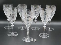 Libbey Rock Sharpe Anniversary Etched Crystal Wine Glasses Set 7 7 3/4 Tall