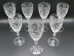 Libbey Rock Sharpe Anniversary Etched Crystal Wine Glasses Set 7 7 3/4 Tall