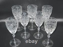 Libbey Rock Sharpe Anniversary Etched Crystal Wine Glasses Set 7 7 3/4 Tall