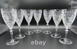 Libbey Rock Sharpe Anniversary Etched Crystal Wine Glasses Set 7 7 3/4 Tall