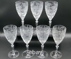 Libbey Rock Sharpe Anniversary Etched Crystal Wine Glasses Set 7 7 3/4 Tall