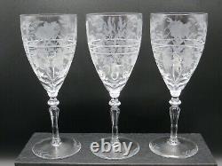 Libbey Rock Sharpe Anniversary Etched Crystal Wine Glasses Set 7 7 3/4 Tall