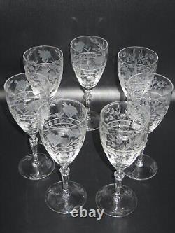 Libbey Rock Sharpe Anniversary Etched Crystal Wine Glasses Set 7 7 3/4 Tall