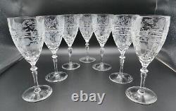 Libbey Rock Sharpe Anniversary Etched Crystal Wine Glasses Set 7 7 3/4 Tall