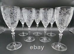 Libbey Rock Sharpe Anniversary Etched Crystal Wine Glasses Set 7 7 3/4 Tall