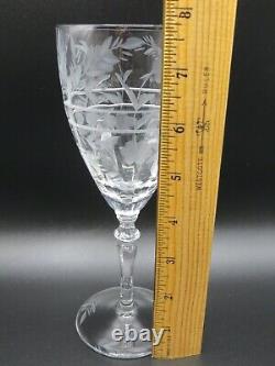 Libbey Rock Sharpe Anniversary Etched Crystal Wine Glasses Set 7 7 3/4 Tall