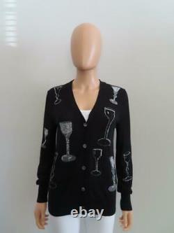 Libertine Black Cashmere Blend Crystal Wine Glasses Cardigan Sweater Size S
