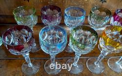 Lot (10) Hofbauer Lead Crystal Multicolor Wine Hocks 8x3x3