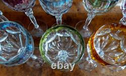 Lot (10) Hofbauer Lead Crystal Multicolor Wine Hocks 8x3x3