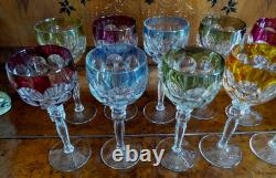Lot (10) Hofbauer Lead Crystal Multicolor Wine Hocks 8x3x3