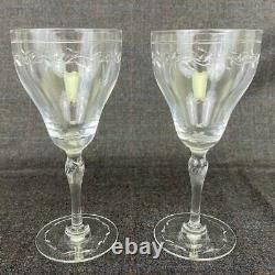 Lot 6 HAWKES Laurel Leaf L-Rock Stem Cut Crystal Water Wine Goblet Glasses 2201