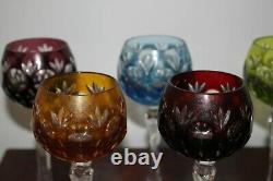 Lot 6 Vintage Antique Bohemian Czech Crystal Wine Sherry Glasses Multi Color