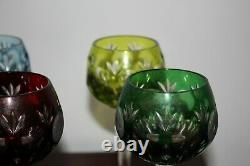 Lot 6 Vintage Antique Bohemian Czech Crystal Wine Sherry Glasses Multi Color