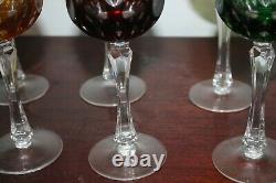 Lot 6 Vintage Antique Bohemian Czech Crystal Wine Sherry Glasses Multi Color