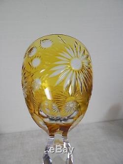 Lot Of 5 Ajka Cut To Clear Crystal Wine Glasses Yellow Flowers
