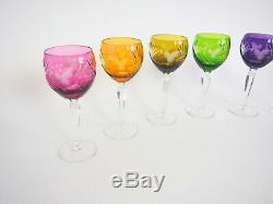 Lot Of 6 Bohemian Cut To Clear Crystal 7 3/8 Wine Goblets Glasses