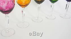 Lot Of 6 Bohemian Cut To Clear Crystal 7 3/8 Wine Goblets Glasses