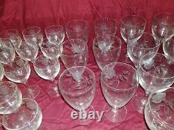 Lot of 38 Mid Century Modern crystal wine Goblets by Tiffin Franciscan