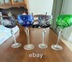 Lot of (4) LAUSITZER CRYSTAL Wine Goblets. Cut to Clear Mixed Color. Vintage