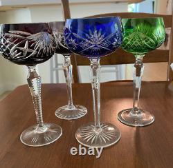 Lot of (4) LAUSITZER CRYSTAL Wine Goblets. Cut to Clear Mixed Color. Vintage