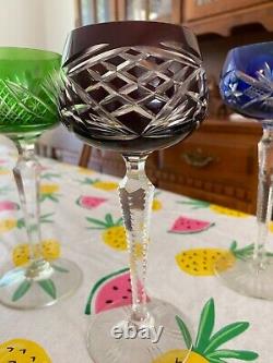 Lot of (4) LAUSITZER CRYSTAL Wine Goblets. Cut to Clear Mixed Color. Vintage