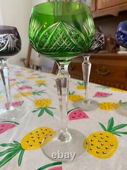 Lot of (4) LAUSITZER CRYSTAL Wine Goblets. Cut to Clear Mixed Color. Vintage