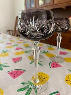 Lot of (4) LAUSITZER CRYSTAL Wine Goblets. Cut to Clear Mixed Color. Vintage