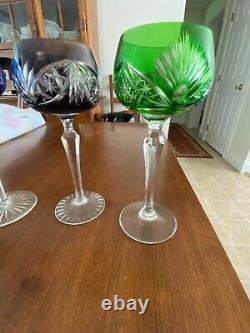 Lot of (4) LAUSITZER CRYSTAL Wine Goblets. Cut to Clear Mixed Color. Vintage