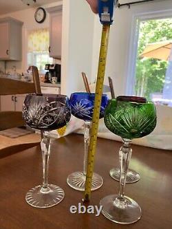 Lot of (4) LAUSITZER CRYSTAL Wine Goblets. Cut to Clear Mixed Color. Vintage