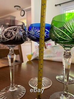 Lot of (4) LAUSITZER CRYSTAL Wine Goblets. Cut to Clear Mixed Color. Vintage