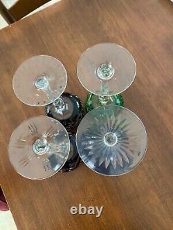 Lot of (4) LAUSITZER CRYSTAL Wine Goblets. Cut to Clear Mixed Color. Vintage