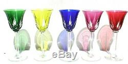 Lot of 5 St Louis France Crystal (Red PINK Green BLUE Yellow) Wine Glass 7 3/4