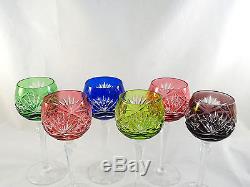 Lot of 6 Nachtmann Crystal Multi Color Cut to Clear Wine Glasses Mint