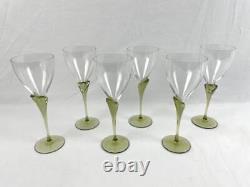 Lot of 6 Rosenthal Papyrus Green Tulip Stem Crystal Clear Glass Wine Glasses