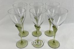 Lot of 6 Rosenthal Papyrus Green Tulip Stem Crystal Clear Glass Wine Glasses